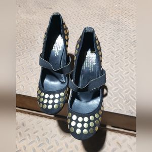 Pedro Garcia Black Suede Gold Studded Stilettos Size 39/8